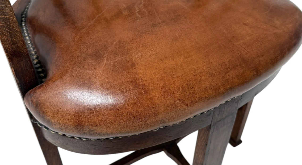 Art Deco Captain"s Chair or Armchair with Leather Seat, 1930s